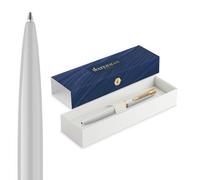 Waterman Impression Stylo bille | Pointe moyenne avec recharge d'encre bleue | Laque blanche avec garniture dorée | Fabriqué en France | Boîte cadeau
