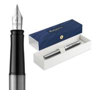 Waterman Impression Stylo plume | Plume moyenne avec recharge d'encre bleue | Acier inoxydable avec garniture plaquée palladium | Boîte cadeau