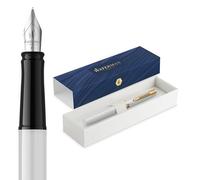 Waterman Impression Stylo plume | Plume moyenne avec recharge d'encre bleue | Laque blanche avec garniture dorée | Boîte cadeau