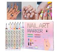 Waterproof Nail Markers - 12 Colors Quick Drying, Pen Set 0.7mm Fine Tip Precision Drawing Tool with Smooth Flow Ink Acrylic Safe Formula for Beauty Personal Care Home Salon Decoration