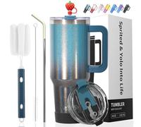 WATERSY 40 oz Tasse à Café de Voyage avec Couvercle Avec Paille et Poignée, en Acier Inoxydable à Double paroi Isotherme Sous vide Pour Café Froid et Chaud, 1182 ml, Noir Brillant Bleu