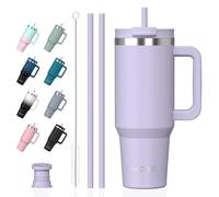 Watersy Gourde Isotherme 1,2 L avec 2 Pailles, Gobelet à Café anti-Fuite, Isotherme Sous vide avec Couvercle à vis sans BPA, Gourde Rafraîchissante Pendant 12 Heures, Violet