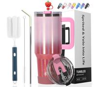 WATERSY Tasse à Café de Voyage de 40oz Avec Couvercle avec Paille et Poignée, en Acier Inoxydable à Double Paroi Isotherme sous vide pour Café Froid et Chaud, 1182 ml, Rouge Brillant