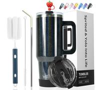WATERSY Tasse Thermique 40 oz avec poignée et paille, Bouteille Isotherme sous vide 1182 ml, Anti-Fuite, Lavable au Lave-Vaisselle, pour Voyage, Bureau, Salle de Sport (Noire)