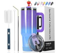 WATERSY Tasse Thermique 40 oz avec Poignée et Paille, Bouteille Isotherme sous vide 1182 ml, anti-fuite, Lavable au Lave-vaisselle, pour Voyage, Bureau, Salle de sport (Bleu Violet)