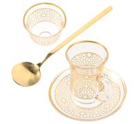 WATIIFUFU 1ensemble Set de Tasse Vintage Verre avec Soucoupe Tasse à Café Arabe Décorative Polyvalente pour Boissons Chaudes Lait Latte