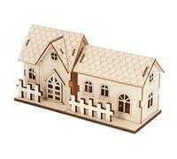 WATIIFUFU 2 Pièces Décoration de Noël Lumineuse en Bois Créative Maison, Petit Ornement Chalet Khaki pour Fête de Noël et Intérieur Chaleureux