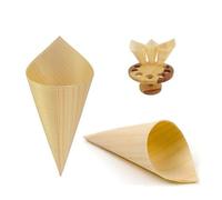 WATIIFUFU 50 Pièces Coupes Coniques en Bois Jetables Marron, Cônes Élégants et Biodégradables pour Glace, pour Événements de Restauration et Fêtes