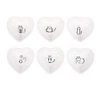 WATIIFUFU Lot de 6 Assiettes à Sauce en Céramique Blanche Motif Chat de Cœur, pour Servir Sauces Individuelles et Desserts Lors de Pique-niques ou Réceptions