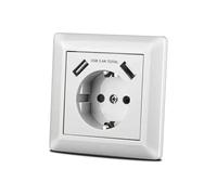 WatioWave B1224297 Prise Schuko à encastrer type F avec double port USB, blanche, idéale pour charger des appareils électroniques à la maison ou au bureau, Image