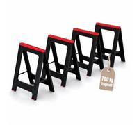 Wavero Lot de 4 tréteaux de travail pliables en plastique 700 kg | Troncs de scie pliables avec pieds antidérapants et bord de mesure intégré - Pour atelier et chantier