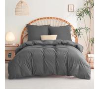WAVVE Housse de Couette 260x240 avec 2 Taies d'oreiller 65x65 cm，Parure de Lit 2 Personnes pour lit 200x200 avec Fermeture Éclair Sets de Housse Couette en Microfibre, Gris Foncé 260 x 240 240x260