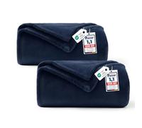 WAVVE Lot de 2 Plaid Couverture Polaire Flanelle en Microfibre, Jeté de Canapé 150x200 Bleu Marine, Couverture lit Jete de Canape 2 Personnes, Plaid Fourrure Grand Chaud et Doux en Peluche
