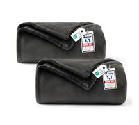 WAVVE Lot de 2 Plaid Couverture Polaire Flanelle en Microfibre, Jeté de Canapé 150x200 Noir, Couverture lit Jete de Canape 2 Personnes, Plaid Fourrure Grand Chaud et Doux en Peluche