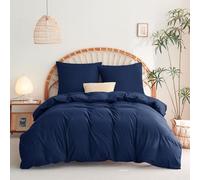 WAVVE Parure de lit, 3 pièces, Housse de Couette 155 x 220 cm et 2 taies d'oreiller 80 x 80 cm, en Microfibre, avec Fermeture éclair, Douce et Infroissable, Bleu Marine
