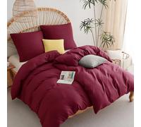 WAVVE Parure de lit, 4 pièces, en Microfibre Douce, avec Fermeture éclair, Housse de Couette 135 x 200 cm et taies d'oreiller 80 x 80 cm, Rouge