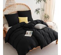 WAVVE Parure de lit, 4 pièces, en Microfibre Douce, avec Fermeture éclair, Noir, Housse de Couette 135 x 200 cm et taies d'oreiller 80 x 80 cm, Noir