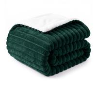 WAVVE Plaid Polaire Couverture 130x150 cm Vert forêt | Double-Face Flanelle Côtelée et Sherpa, Épais, Douce et Chaude, Moelleux pour Canapé et Lit