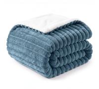 WAVVE Plaid Polaire Couverture 230x270 cm Gris Bleu | Double-Face Flanelle Côtelée et Sherpa, Épais, Douce et Chaude, Moelleux pour Canapé et Lit