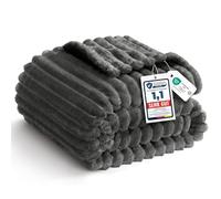 WAVVE Plaid Polaire Gris 220x240 cm, Couverture en Flanelle Côtelée | Plaid Doux, Chaud, Moelleux et Respirant Grande Taille pour Canapé et Lit 2 Personnes