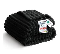 WAVVE Plaid Polaire Noir 150x200 cm, Couverture en Flanelle Côtelée | Plaid Doux, Chaud, Moelleux et Respirant pour Canapé et Lit 2 Personnes