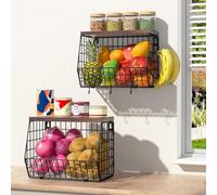 Wawocs 2 Panier a Fruit, Panier Corbeille a Fruit Murale pour la Cuisine, Panier Rangement de Fruits et Legumes 4 Crochets pour Fruit Basket, Corbeille en Métal pour Ranger les Fruits et les Légumes