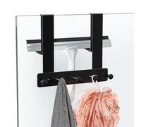 WAYASI Porte Serviette Paroi de Douche Verre, Crochet Douche, Noir | Patere Salle de Bain Sans Percage, Double Face Accroche Torchon, Porte-raclette en Métal, Avec 7 Crochets, Mousse Protection