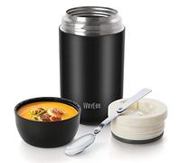 WayEee Boîtes Alimentaires isothermes,Boite Isotherme Repas Chaud Porte-Aliments en Acier Inoxydable à Double Couche pour Ecole Bureau (Noir, 710ML)
