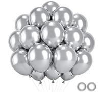 Wayfun Ballon Argenté Métallique 52 Pcs, Chromé Argent Ballons Anniversaire Argenté Ballons de Baudruche, Hélium Ballon Argent Métallisé Gonflable pour Decoration Anniversaire Mariage Baby Shower Fête