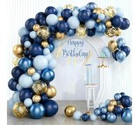 Wayfun Lot de 97 ballons d'anniversaire bleus et dorés avec confettis - Bleu marine - Pour décoration d'anniversaire homme et garçon, fête prénatale, mariage, baptême