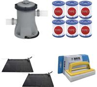 WAYS - Entretien de piscine - 2x Solarmat & pompe de filtration 1249 L/h & 6 filtres type I & brosse à récurer WAYS
