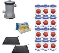 WAYS - Entretien de piscine - 2x Solarmat & pompe de filtration 2006 L/h & 12 filtres type II & brosse à récurer WAYS
