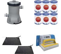 WAYS - Entretien de piscine - 2x Solarmat & pompe de filtration 2006 L/h & 6 filtres type II & brosse à récurer WAYS