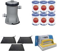 WAYS - Entretien de piscine - 3x Solarmat & pompe de filtration 2006 L/h & 6 filtres type II & brosse à récurer WAYS