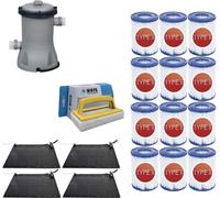WAYS - Entretien de piscine - 4x Solarmat & pompe de filtration 2006 L/h & 12 filtres type II & brosse à récurer WAYS