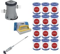 WAYS - Entretien de piscine - Aspirateur de piscine & pompe de filtration 1249 L/h & 12 filtres type I & brosse à récurer WAYS