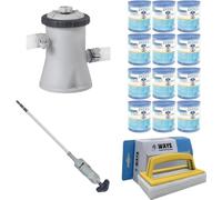 WAYS - Entretien de piscine - Aspirateur de piscine & pompe de filtration 1250 L/u & 12 filtres type H & brosse à récurer WAYS