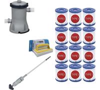 WAYS - Entretien de piscine - Aspirateur de piscine & pompe de filtration 2006 L/h & 12 filtres type II & brosse à récurer WAYS