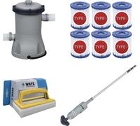 WAYS - Entretien de piscine - Aspirateur de piscine & pompe de filtration 2006 L/h & 6 filtres type II & brosse à récurer WAYS