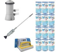 WAYS - Entretien de piscine - Aspirateur de piscine & pompe de filtration 2271 L/u & 12 filtres type A & brosse à récurer WAYS