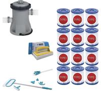WAYS - Entretien de piscine - Kit d'entretien Deluxe & pompe de filtration 1249 L/h & 12 filtres type I & brosse à récurer WAYS