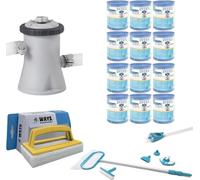WAYS - Entretien de piscine - Kit d'entretien Deluxe & pompe de filtration 1250 L/u & 12 filtres type H & brosse à récurer WAYS