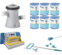 WAYS - Entretien de piscine - Kit d'entretien Deluxe & pompe de filtration 1250 L/u & 6 filtres type H & brosse à récurer WAYS