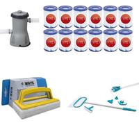 WAYS - Entretien de piscine - Kit d'entretien Deluxe & pompe de filtration 2006 L/h & 12 filtres type II & brosse à récurer WAYS