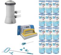 WAYS - Entretien de piscine - Kit d'entretien Deluxe & pompe de filtration 2271 L/u & 12 filtres type A & brosse à récurer WAYS