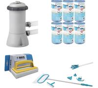 WAYS - Entretien de piscine - Kit d'entretien Deluxe & pompe de filtration 2271 L/u & 6 filtres type A & brosse à récurer WAYS