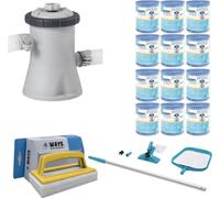 WAYS - Entretien de piscine - Kit d'entretien & pompe de filtration 1250 L/u & 12 filtres type H & brosse à récurer WAYS