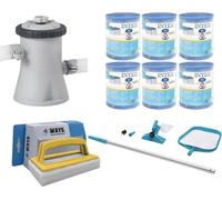 WAYS - Entretien de piscine - Kit d'entretien & pompe de filtration 1250 L/u & 6 filtres type H & brosse à récurer WAYS