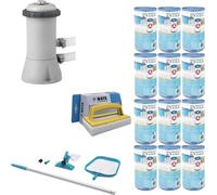 WAYS - Entretien de piscine - Kit d'entretien & pompe de filtration 2271 L/u & 12 filtres type A & brosse à récurer WAYS