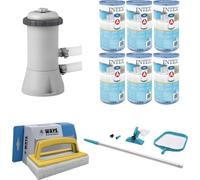 WAYS - Entretien de piscine - Kit d'entretien & pompe de filtration 2271 L/u & 6 filtres type A & brosse à récurer WAYS